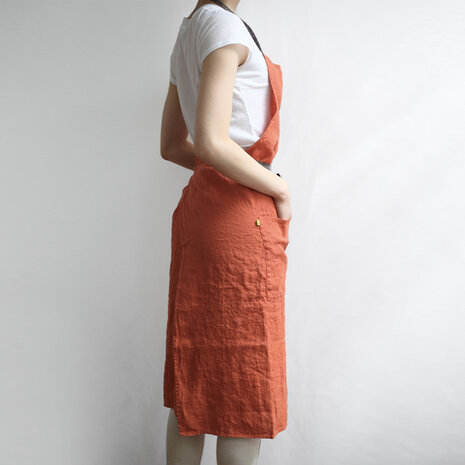 orangered linen apron